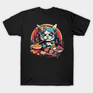 Homeless cat eating noodles classic tshirt T-Shirt